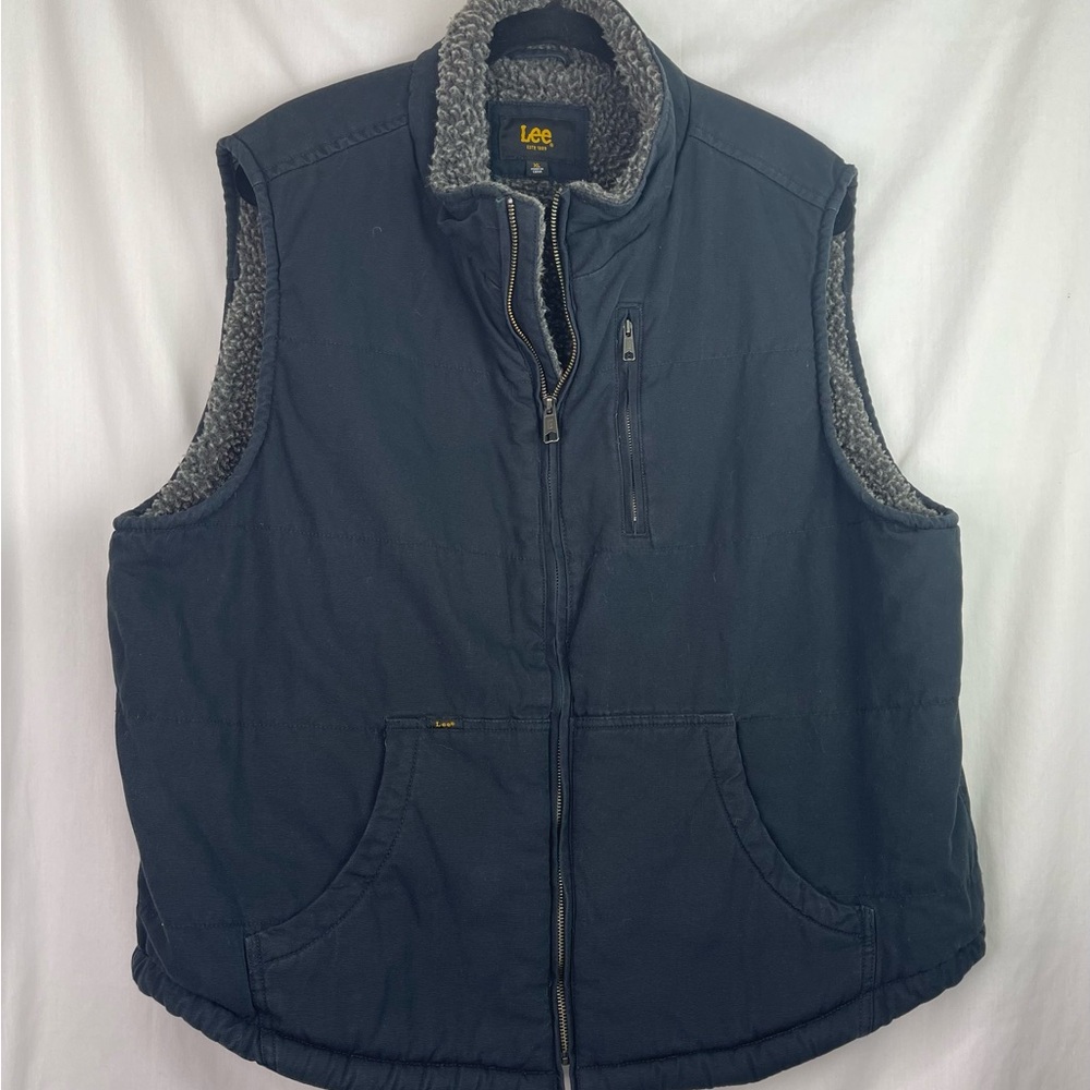 Lee Men’s Size XL Black Canvas Faux Sherpa Lined Vest - Picture 15 of 15